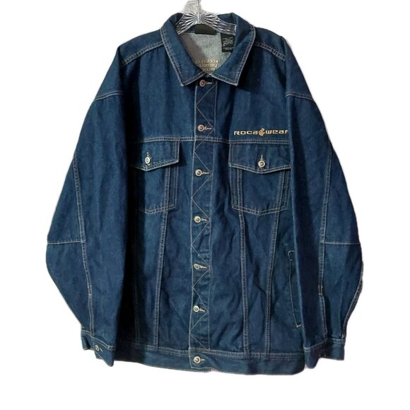 ROCAWEAR Mens Denim Jacket Size 2x Embroidery Length 30" - Picture 1 of 10